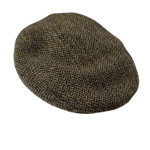 Harris Tweed Flat Cap Wool Herringbone Brown Mens Classic Style